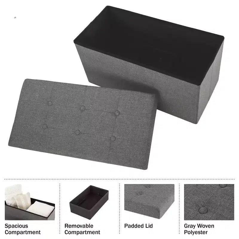 Hasting Home Pouf de rangement pliant de 30 po avec bac amovible
