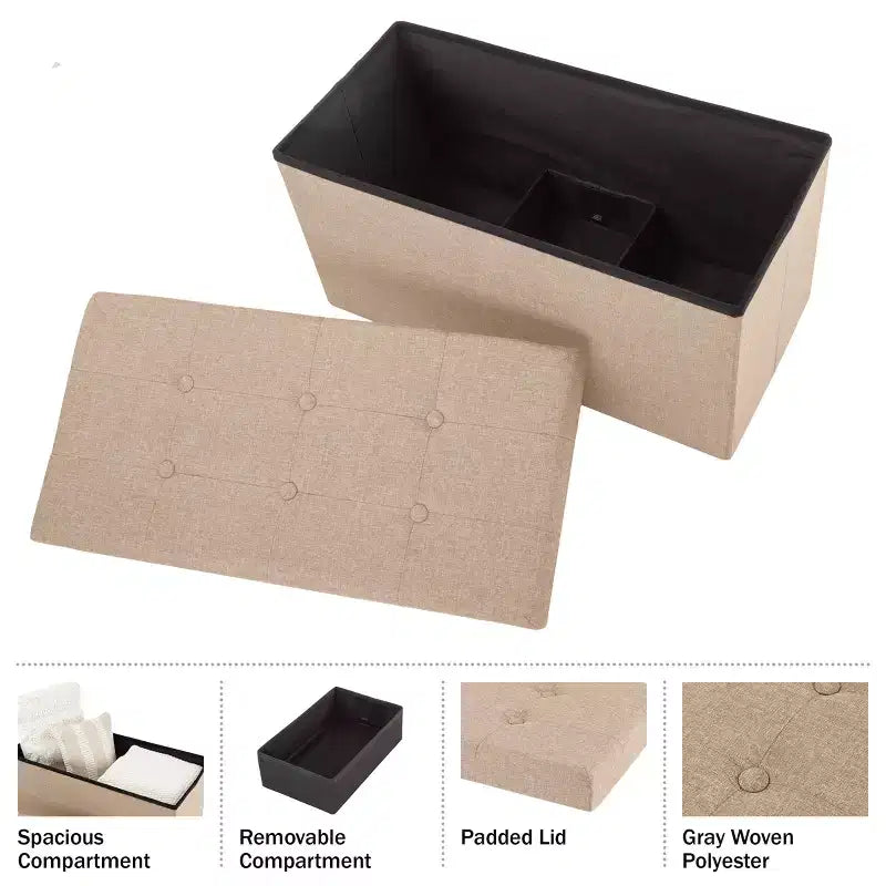 Hasting Home Pouf de rangement pliant de 30 po avec bac amovible