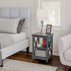 Table d'appoint en bois Lavish Home avec deux étagères et design en X