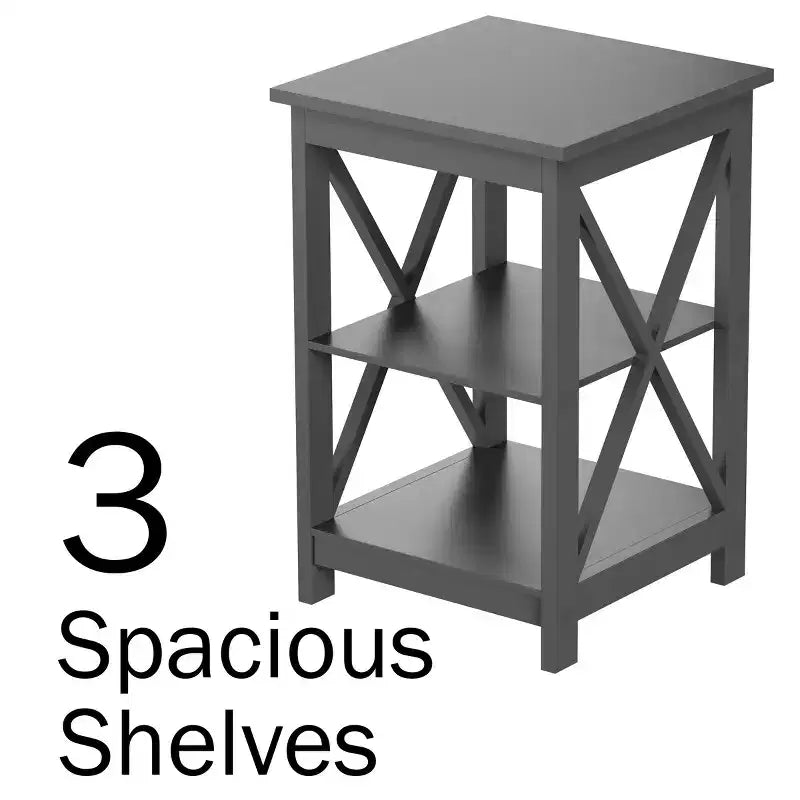 Table d'appoint en bois Lavish Home avec deux étagères et design en X