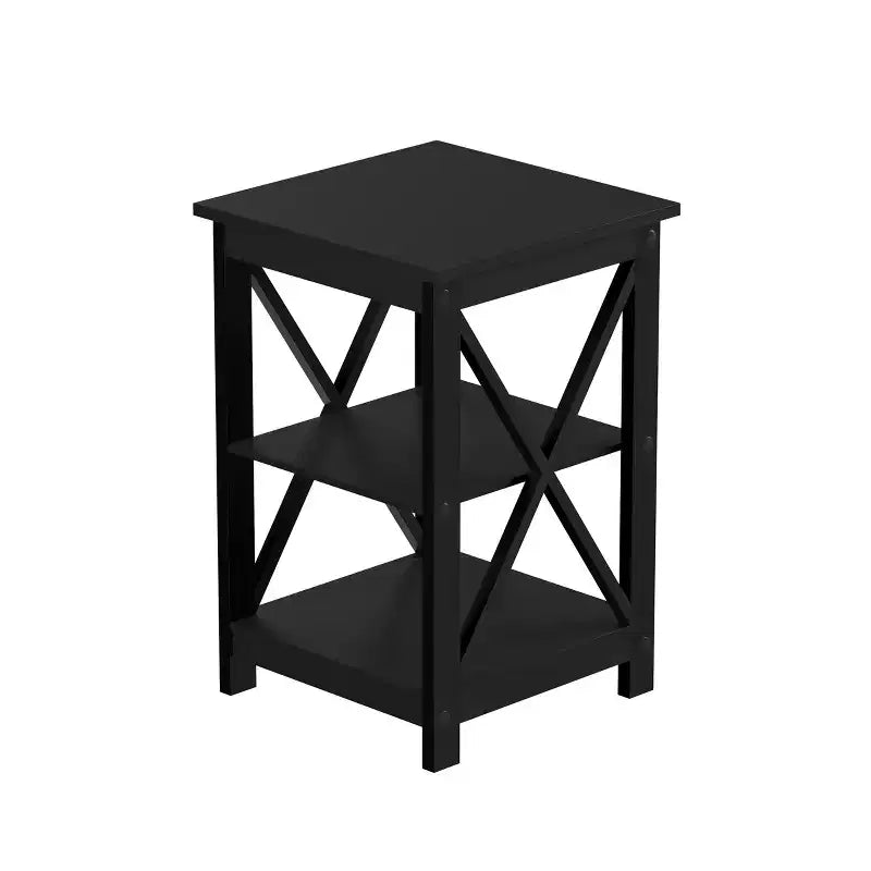 Table d'appoint en bois Lavish Home avec deux étagères et design en X