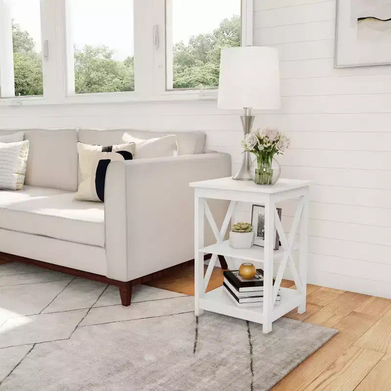 Table d'appoint en bois Lavish Home avec deux étagères et design en X