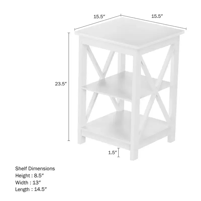 Table d'appoint en bois Lavish Home avec deux étagères et design en X