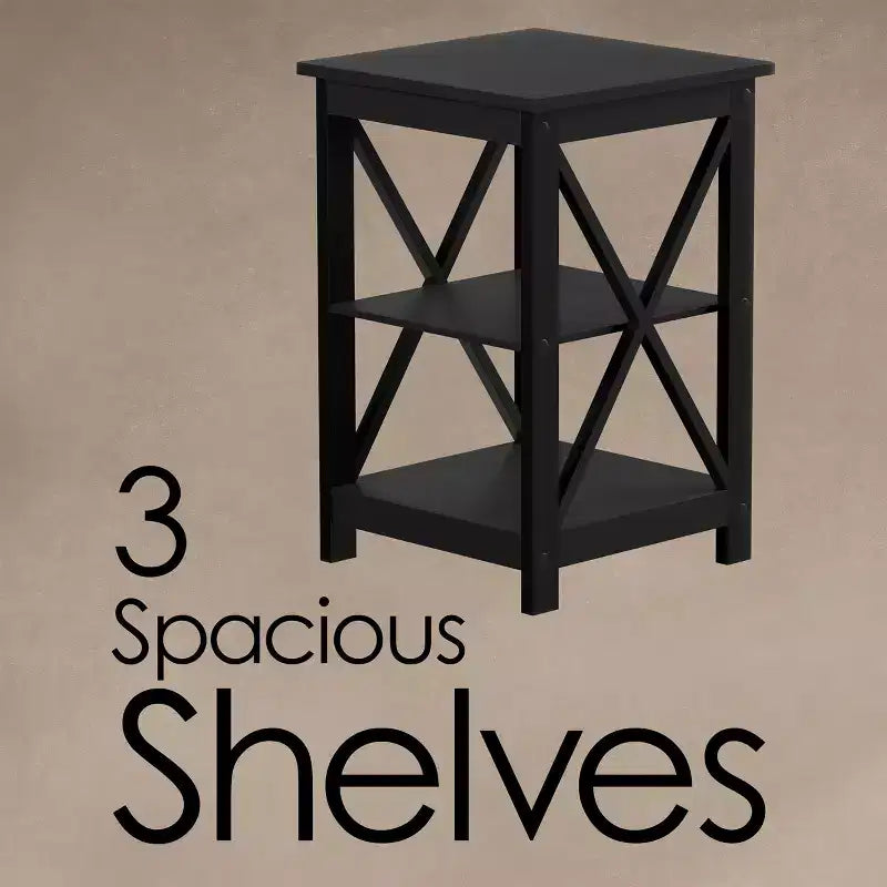 Table d'appoint en bois Lavish Home avec deux étagères et design en X