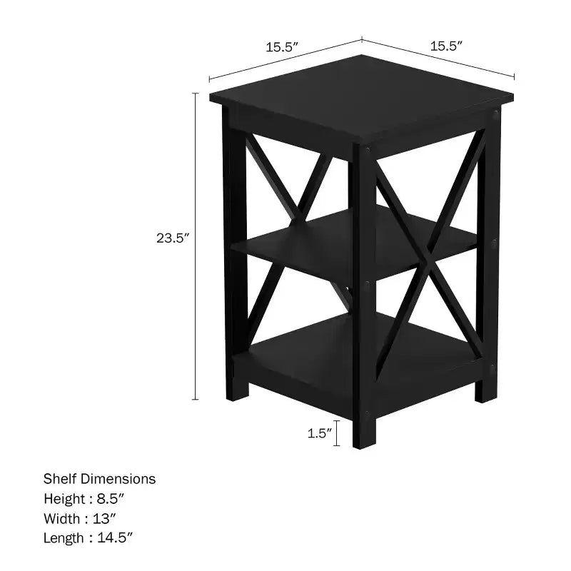 Table d'appoint en bois Lavish Home avec deux étagères et design en X