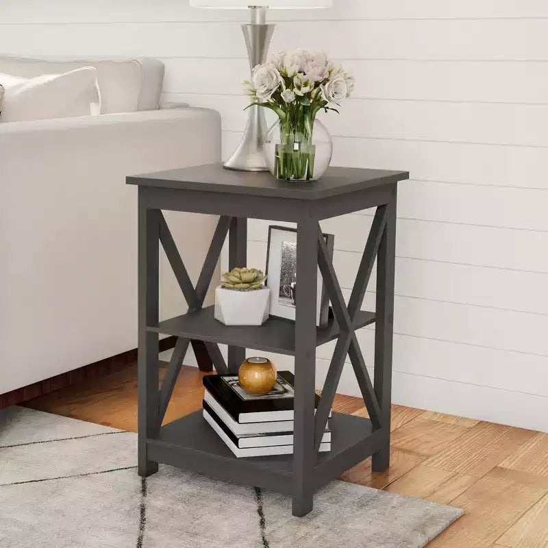 Table d'appoint en bois Lavish Home avec deux étagères et design en X