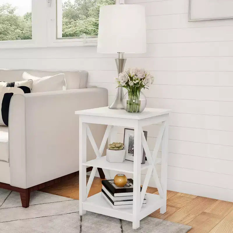 Table d'appoint en bois Lavish Home avec deux étagères et design en X