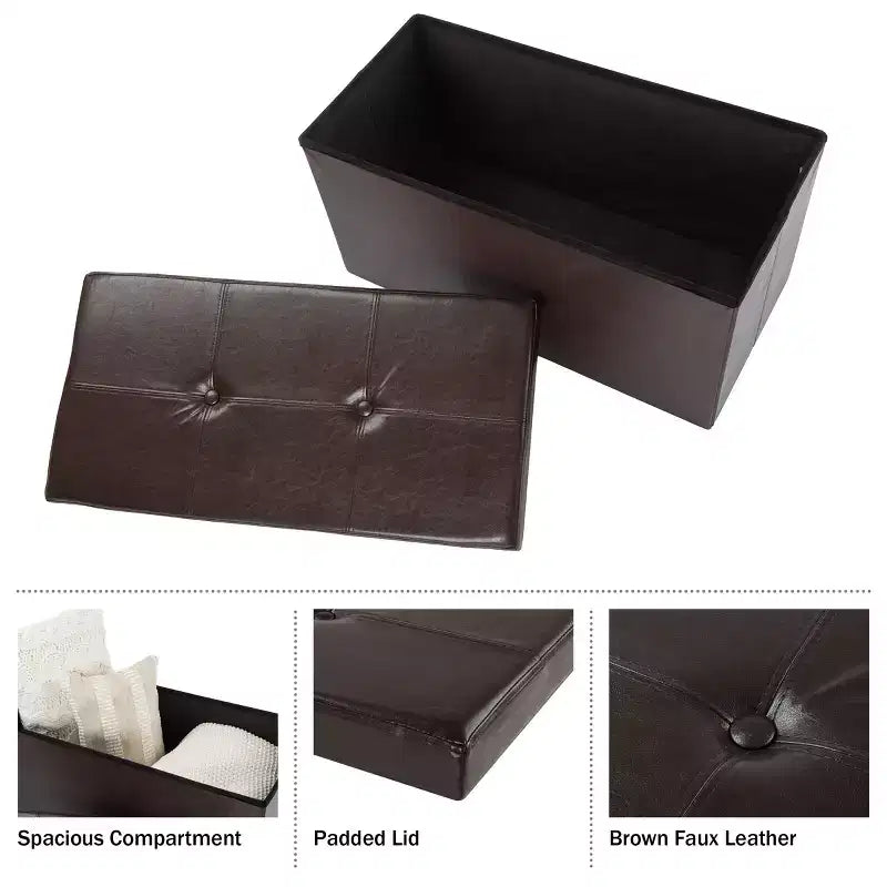Hasting Home Pouf de rangement pliant en similicuir de 76 cm