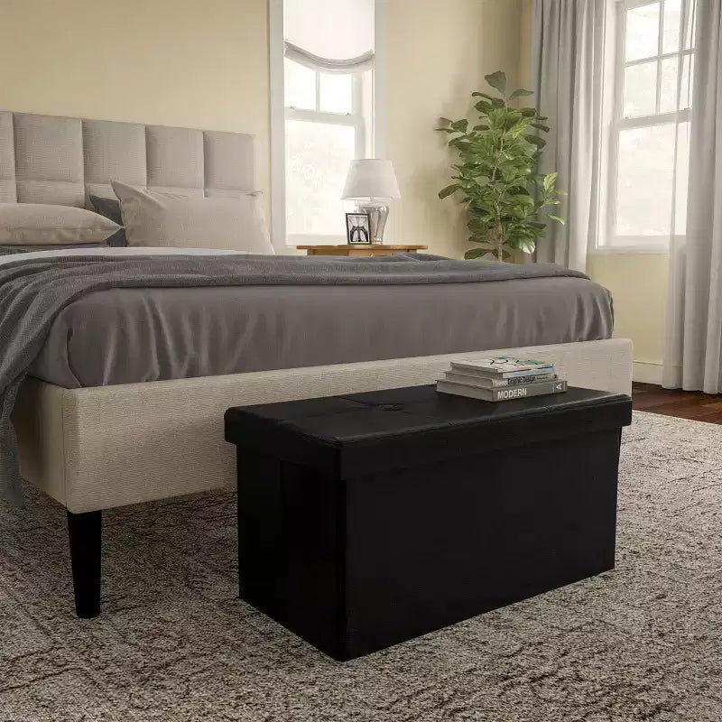 Hasting Home Pouf de rangement pliant en similicuir de 76 cm
