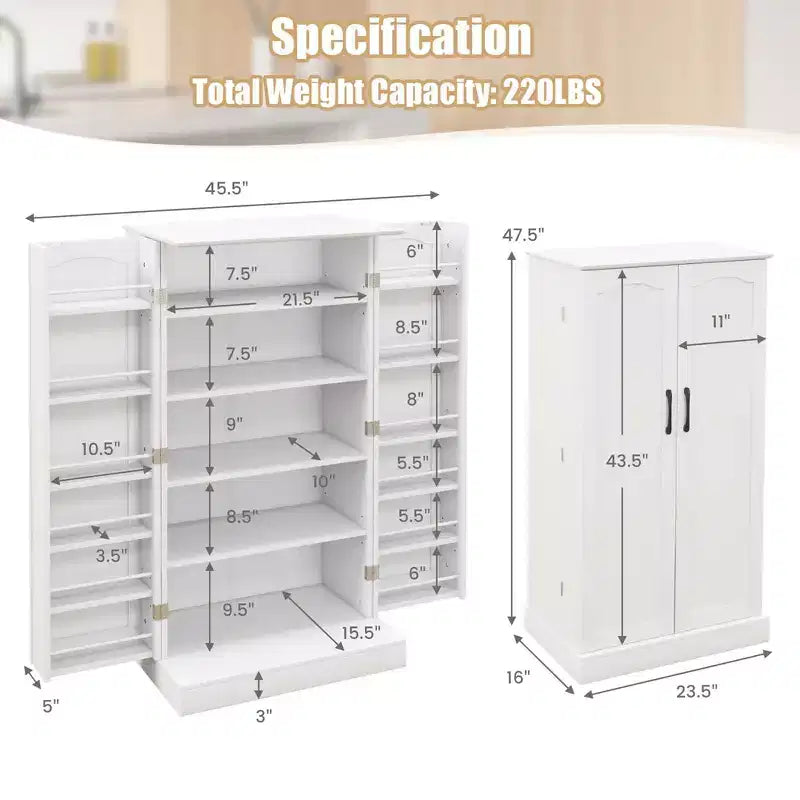 Armoire de cuisine Costway 47,5 avec portes, étagères réglables et dispositifs anti-basculement