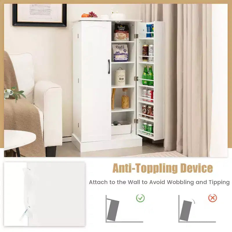 Armoire de cuisine Costway 47,5 avec portes, étagères réglables et dispositifs anti-basculement