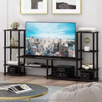 Furinno Multifunctional TV Stand for TV's up To 48 TV Console Entertainment Center Open Bookcase Shelves, Espresso/Black
