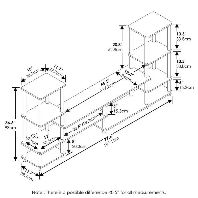 Meuble TV multifonctionnel Furinno pour téléviseurs jusqu'à 48 pouces, meuble console, centre de divertissement, étagères ouvertes, Espresso/Noir