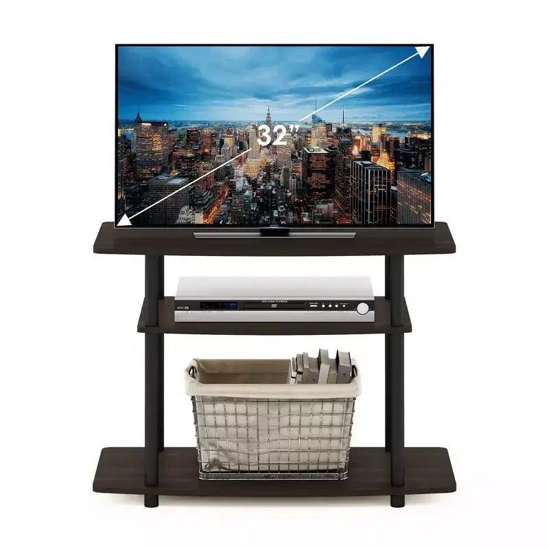 Meuble TV 3 niveaux Furinno pour téléviseurs jusqu'à 32 pouces, console multimédia sans outils, marron foncé/noir