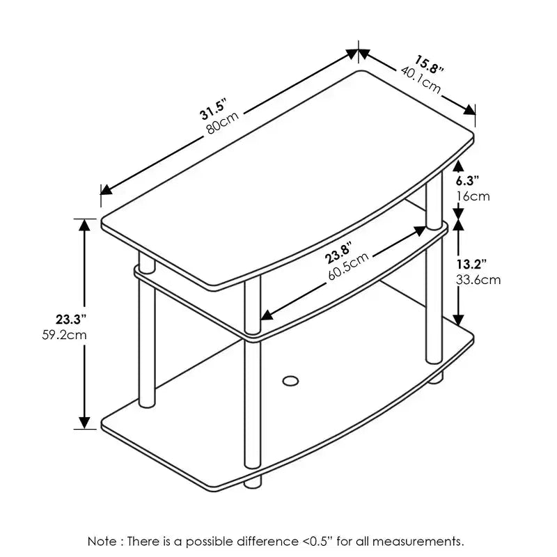 Meuble TV 3 niveaux Furinno pour téléviseurs jusqu'à 32 pouces, console multimédia sans outils, marron foncé/noir