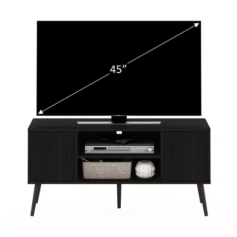 Meuble TV Furinno Mid-Century, console multimédia avec 2 armoires et étagères de rangement ouvertes pour téléviseurs jusqu'à 50 pouces, Espresso