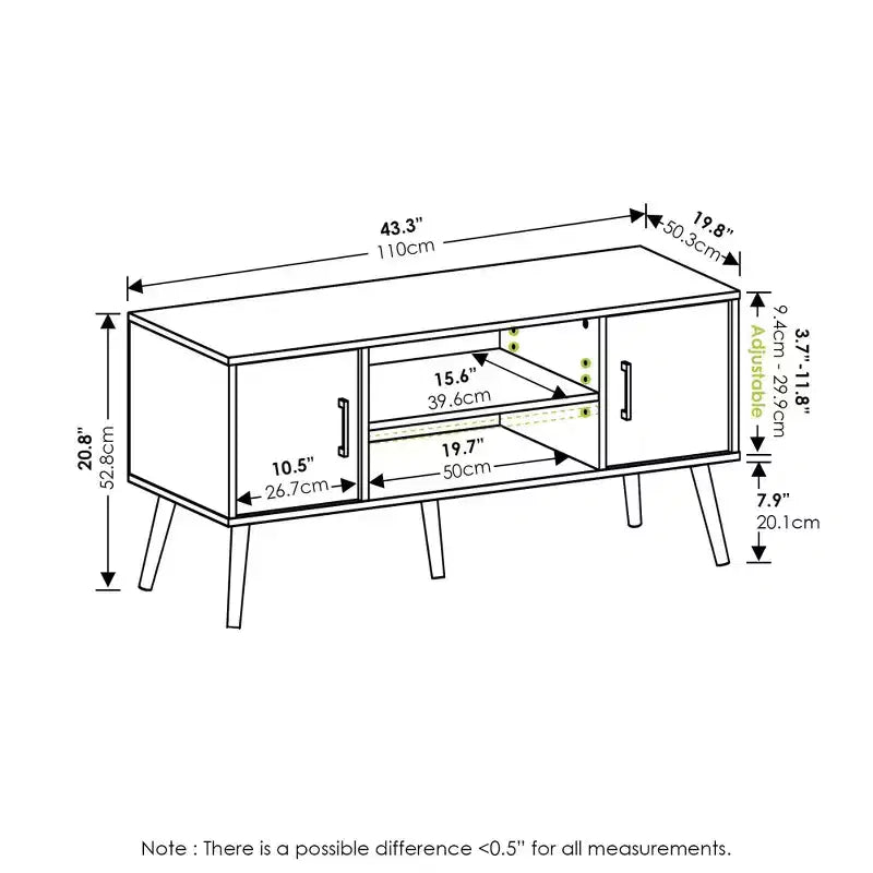 Meuble TV Furinno Mid-Century, console multimédia avec 2 armoires et étagères de rangement ouvertes pour téléviseurs jusqu'à 50 pouces, Espresso