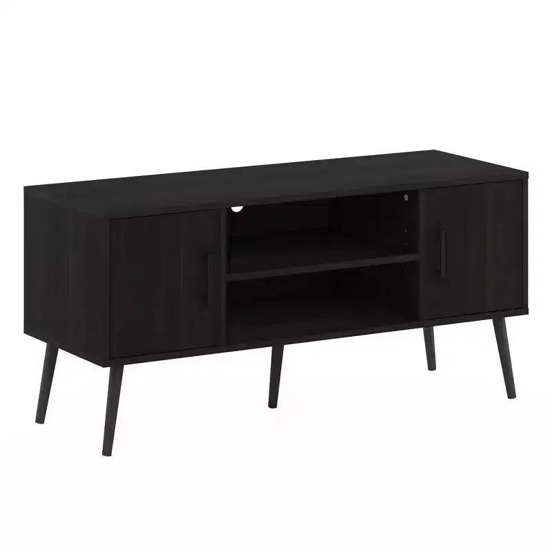 Meuble TV Furinno Mid-Century, console multimédia avec 2 armoires et étagères de rangement ouvertes pour téléviseurs jusqu'à 50 pouces, Espresso