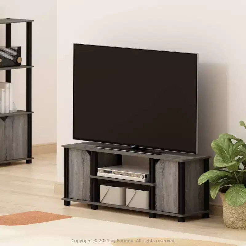 Furinno TV Stand Entertainment Media Center w/2 Storage Cabinets & Open Shelves for TV Size up to 45 Inch,French Oak/Black