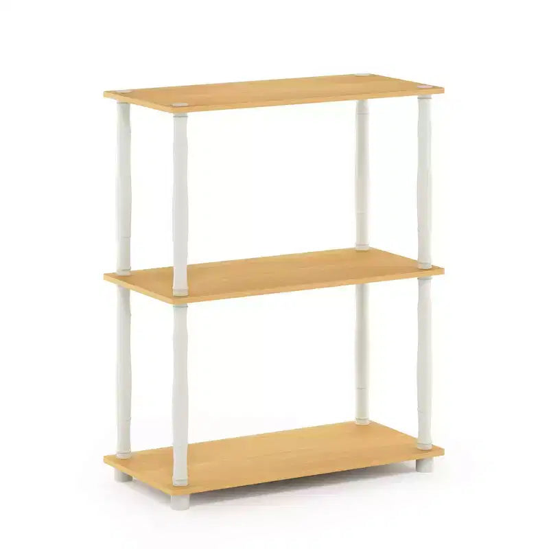 Furinno Étagère décorative à 3 niveaux, étagère ouverte multifonctionnelle, bibliothèque autoportante avec tube classique, hêtre/blanc
