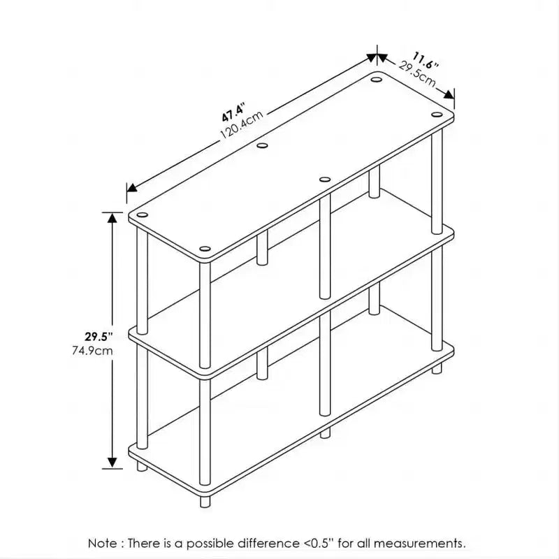 Furinno Étagère Ouverte à 3 Niveaux Double Taille, Meuble de Rangement au Sol, Présentoir, Cerisier Clair/Noir
