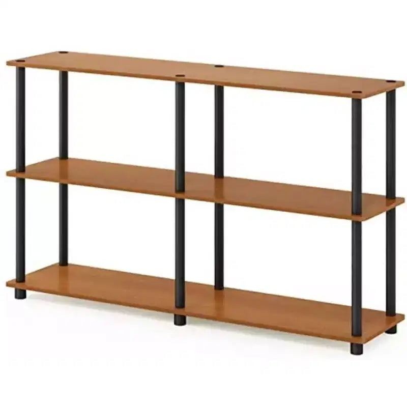 Furinno Étagère Ouverte à 3 Niveaux Double Taille, Meuble de Rangement au Sol, Présentoir, Cerisier Clair/Noir