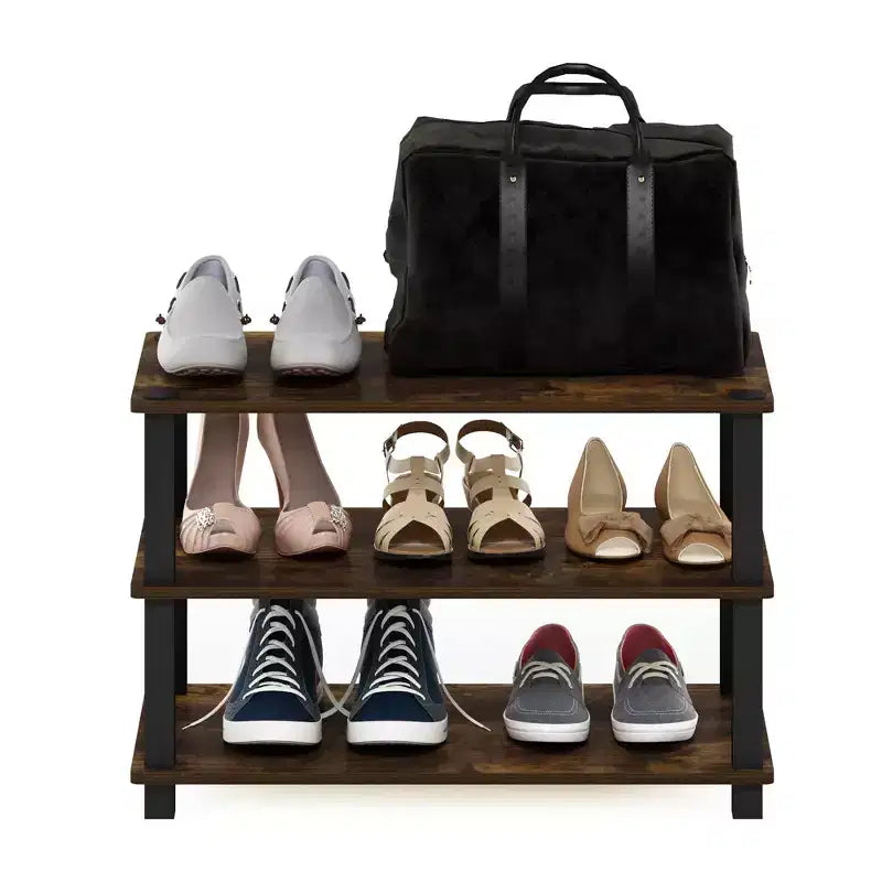Furinno Étagère à chaussures 3/4 niveaux, tour multifonction, organisateur de rangement pour salle de bain, salon et entrée, pin ambré/noir