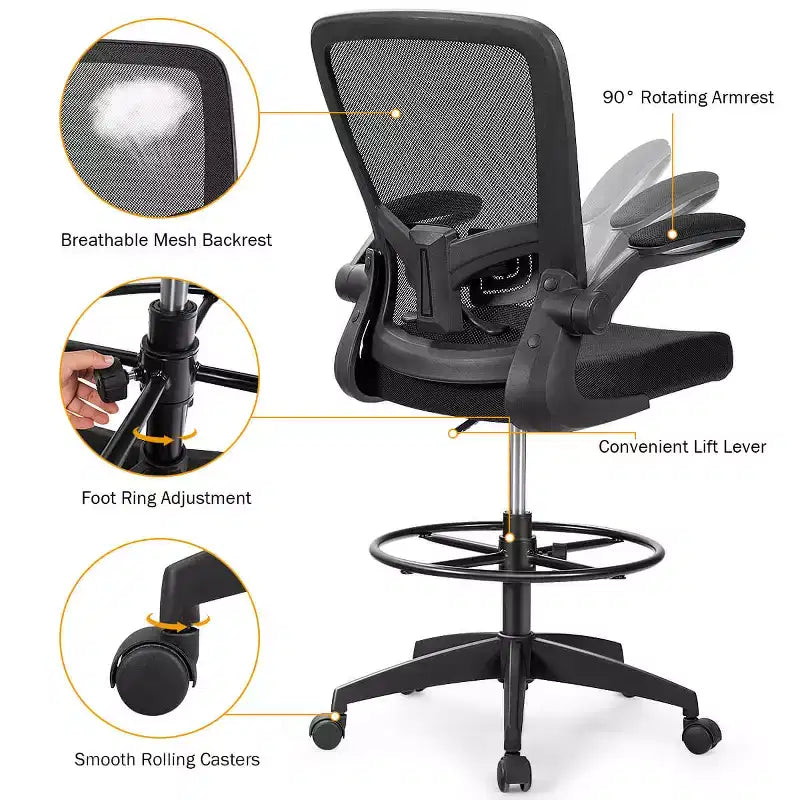 Costway Chaise de bureau réglable pivotante avec accoudoirs relevables et support lombaire réglable Noir et blanc/Noir