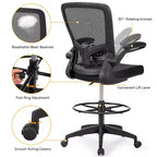 Costway Chaise de bureau réglable pivotante avec accoudoirs relevables et support lombaire réglable Noir et blanc/Noir