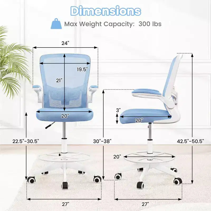 Costway Chaise de bureau réglable pivotante avec accoudoirs relevables et support lombaire réglable Noir et blanc/Noir