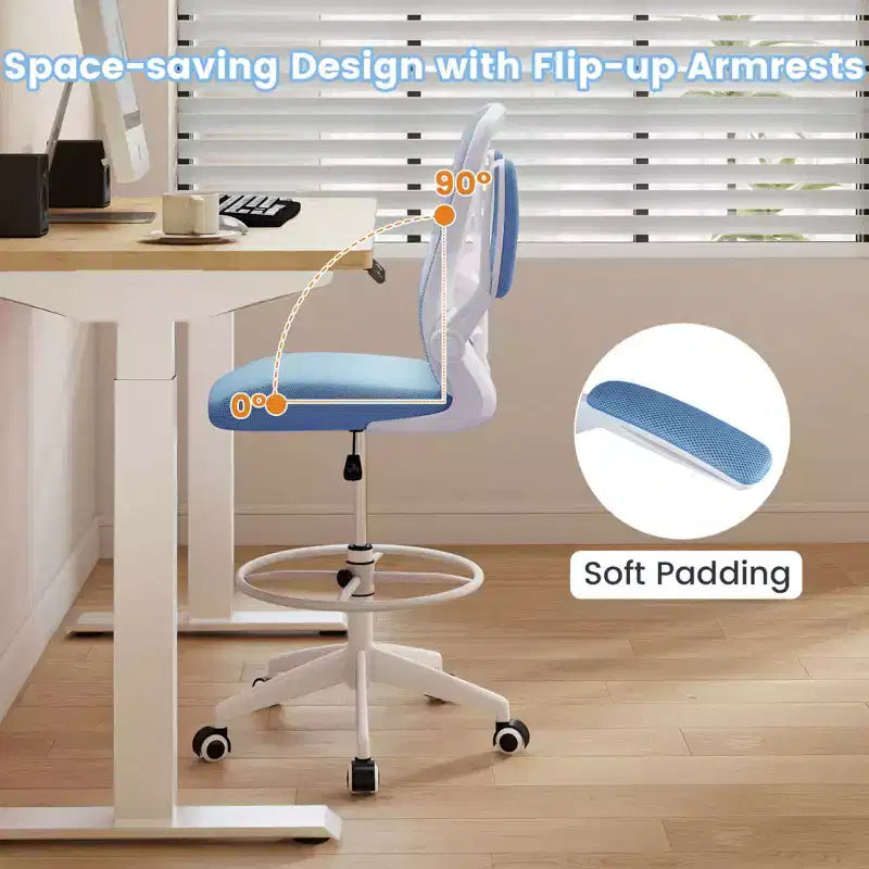 Costway Chaise de bureau réglable pivotante avec accoudoirs relevables et support lombaire réglable Noir et blanc/Noir