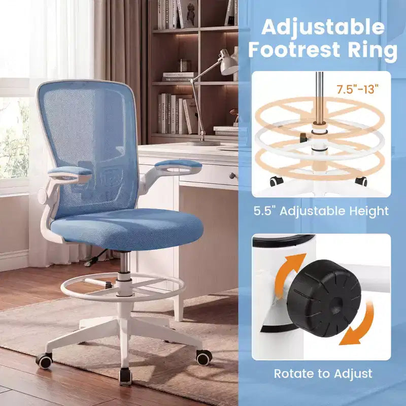 Costway Chaise de bureau réglable pivotante avec accoudoirs relevables et support lombaire réglable Noir et blanc/Noir