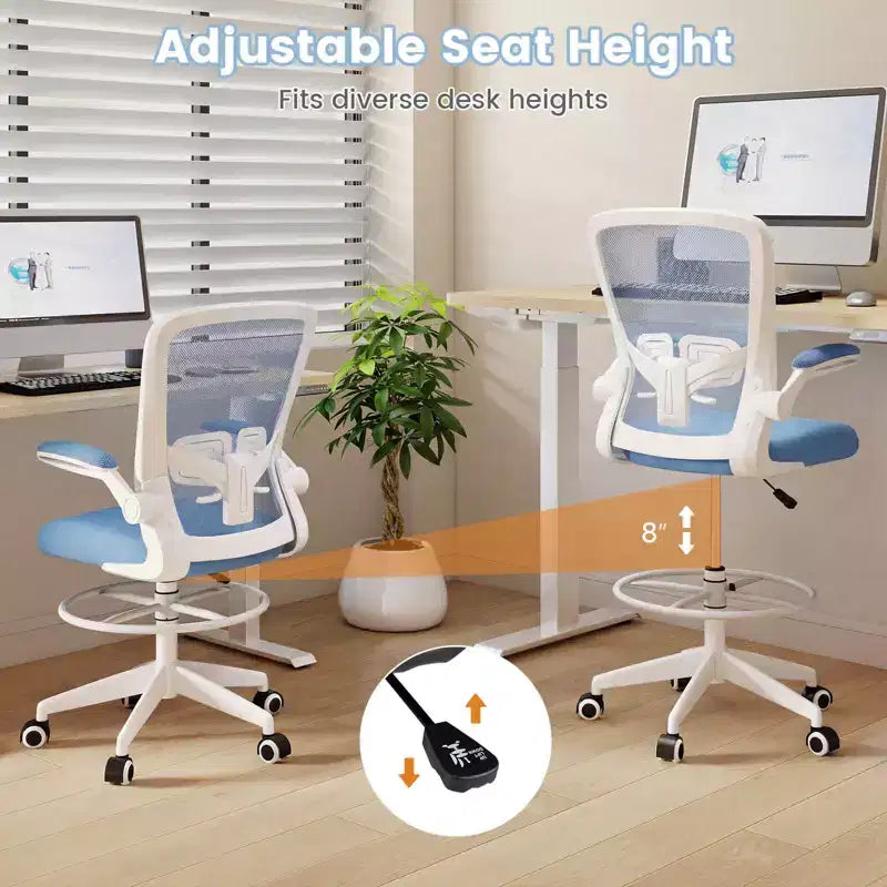 Costway Chaise de bureau réglable pivotante avec accoudoirs relevables et support lombaire réglable Noir et blanc/Noir
