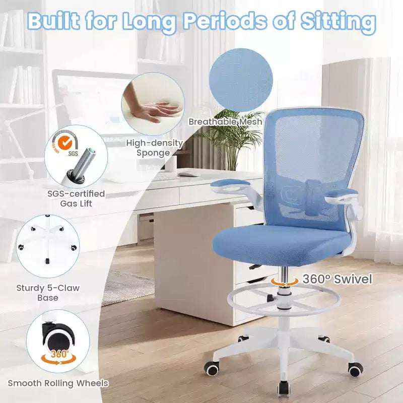 Costway Chaise de bureau réglable pivotante avec accoudoirs relevables et support lombaire réglable Noir et blanc/Noir