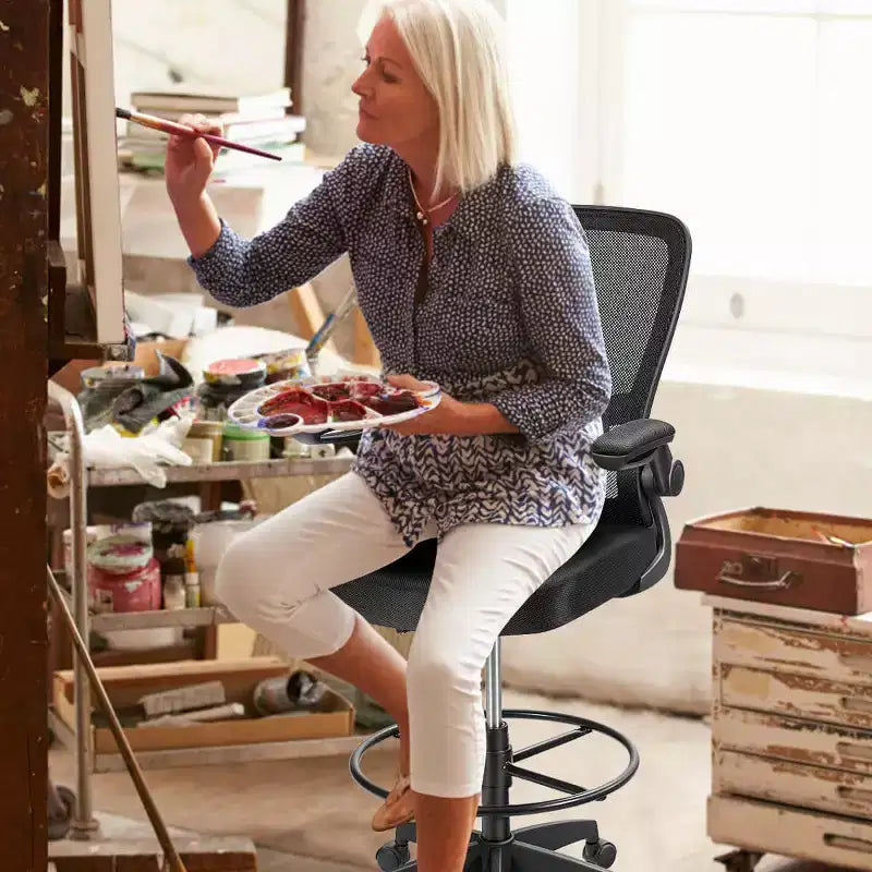 Costway Chaise de bureau réglable pivotante avec accoudoirs relevables et support lombaire réglable Noir et blanc/Noir