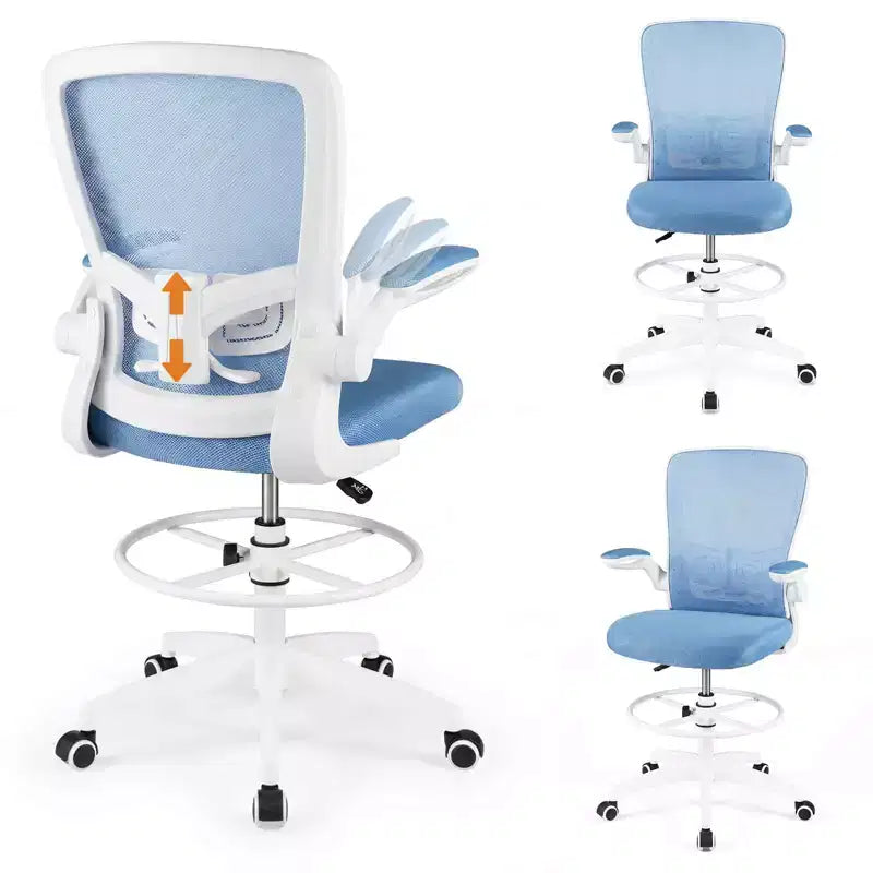 Costway Chaise de bureau réglable pivotante avec accoudoirs relevables et support lombaire réglable Noir et blanc/Noir