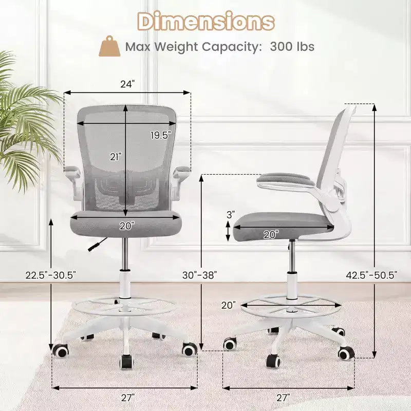 Costway Chaise de bureau réglable pivotante avec accoudoirs relevables et support lombaire réglable Noir et blanc/Noir