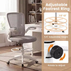 Costway Chaise de bureau réglable pivotante avec accoudoirs relevables et support lombaire réglable Noir et blanc/Noir