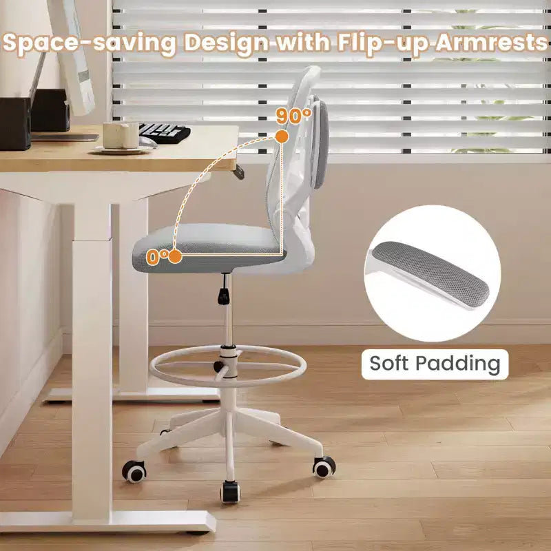 Costway Chaise de bureau réglable pivotante avec accoudoirs relevables et support lombaire réglable Noir et blanc/Noir