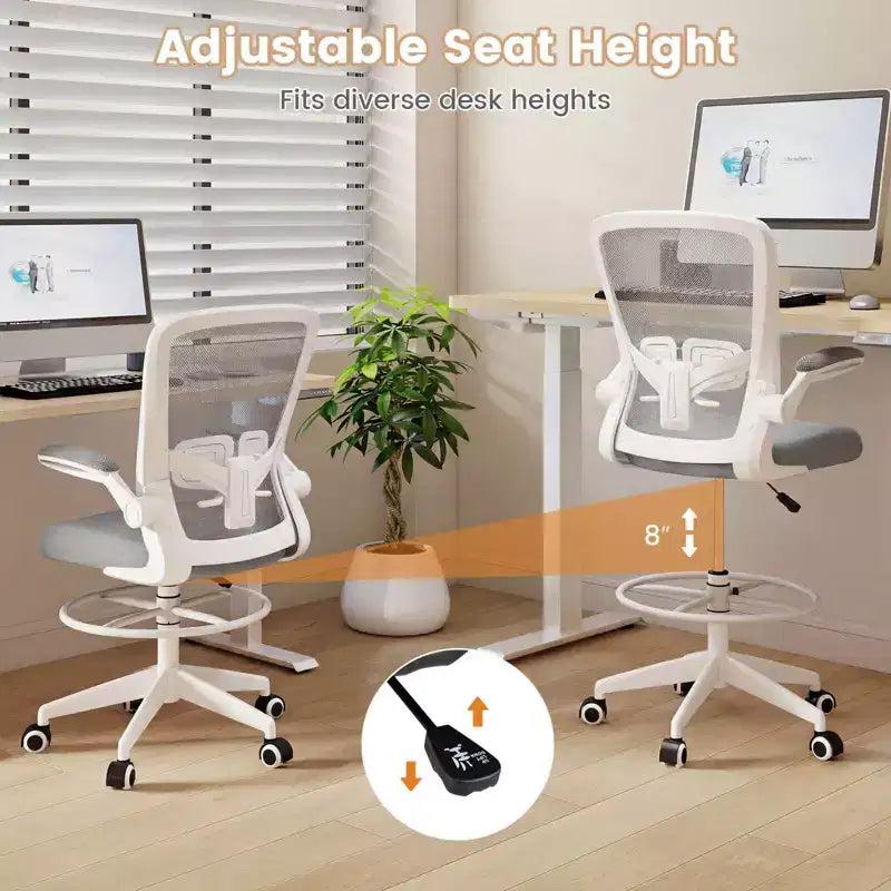 Costway Chaise de bureau réglable pivotante avec accoudoirs relevables et support lombaire réglable Noir et blanc/Noir