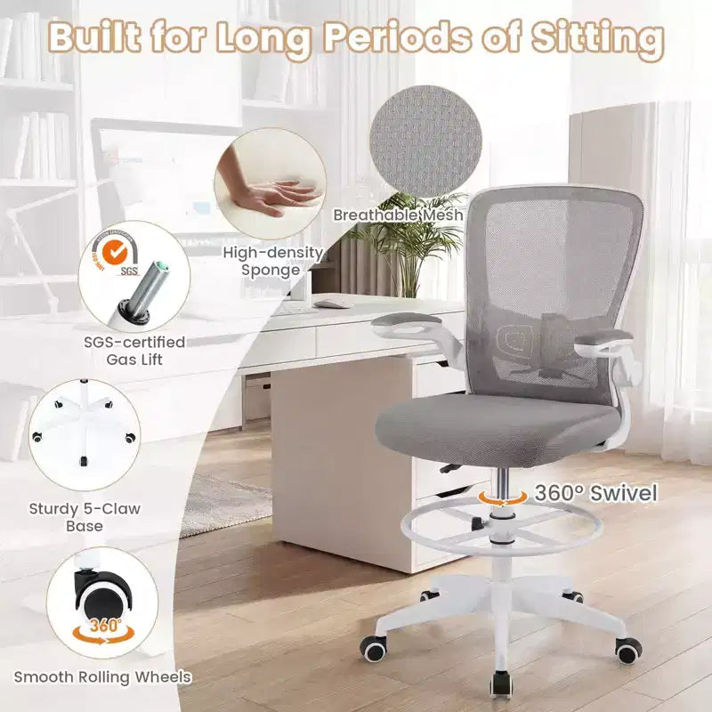 Costway Chaise de bureau réglable pivotante avec accoudoirs relevables et support lombaire réglable Noir et blanc/Noir
