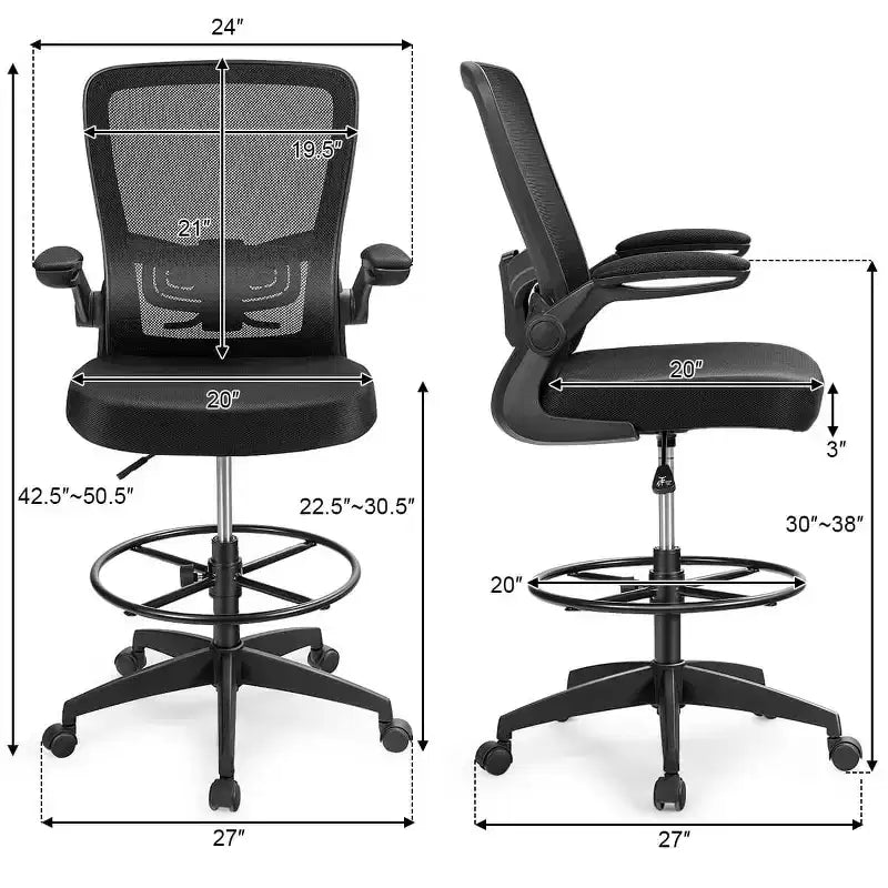 Costway Chaise de bureau réglable pivotante avec accoudoirs relevables et support lombaire réglable Noir et blanc/Noir