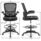 Costway Chaise de bureau réglable pivotante avec accoudoirs relevables et support lombaire réglable Noir et blanc/Noir