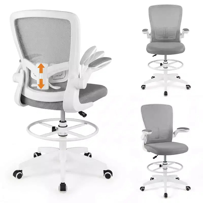 Costway Chaise de bureau réglable pivotante avec accoudoirs relevables et support lombaire réglable Noir et blanc/Noir