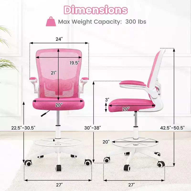 Costway Chaise de bureau réglable pivotante avec accoudoirs relevables et support lombaire réglable Noir et blanc/Noir