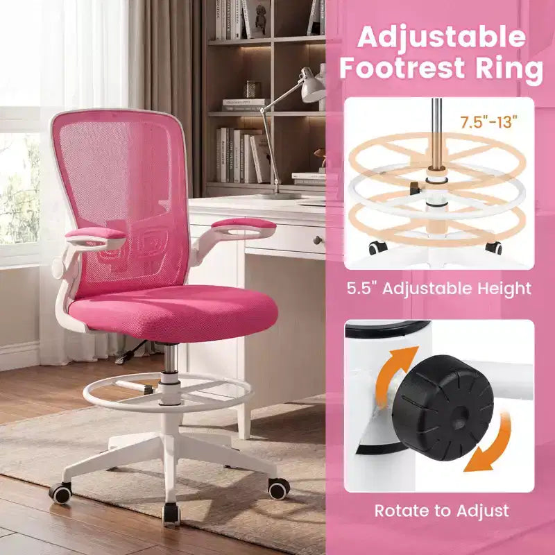 Costway Chaise de bureau réglable pivotante avec accoudoirs relevables et support lombaire réglable Noir et blanc/Noir