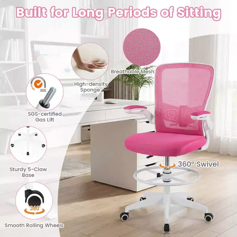 Costway Chaise de bureau réglable pivotante avec accoudoirs relevables et support lombaire réglable Noir et blanc/Noir