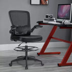Costway Chaise de bureau réglable pivotante avec accoudoirs relevables et support lombaire réglable Noir et blanc/Noir