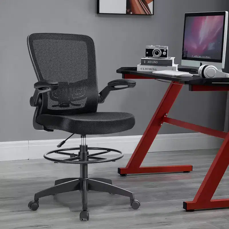 Costway Chaise de bureau réglable pivotante avec accoudoirs relevables et support lombaire réglable Noir et blanc/Noir