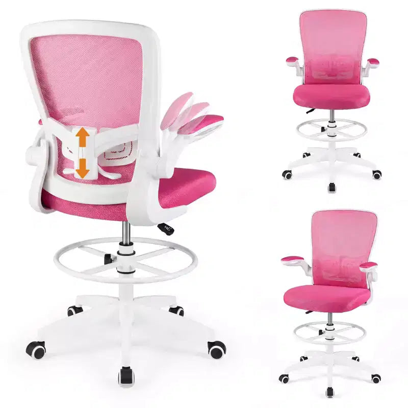Costway Chaise de bureau réglable pivotante avec accoudoirs relevables et support lombaire réglable Noir et blanc/Noir